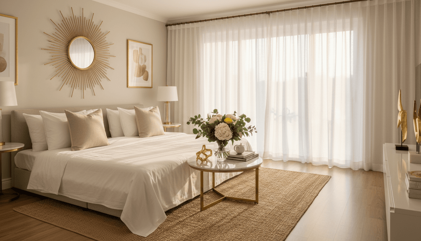 Bright, spotless vacation rental living room with neatly arranged pillows and fresh decor
